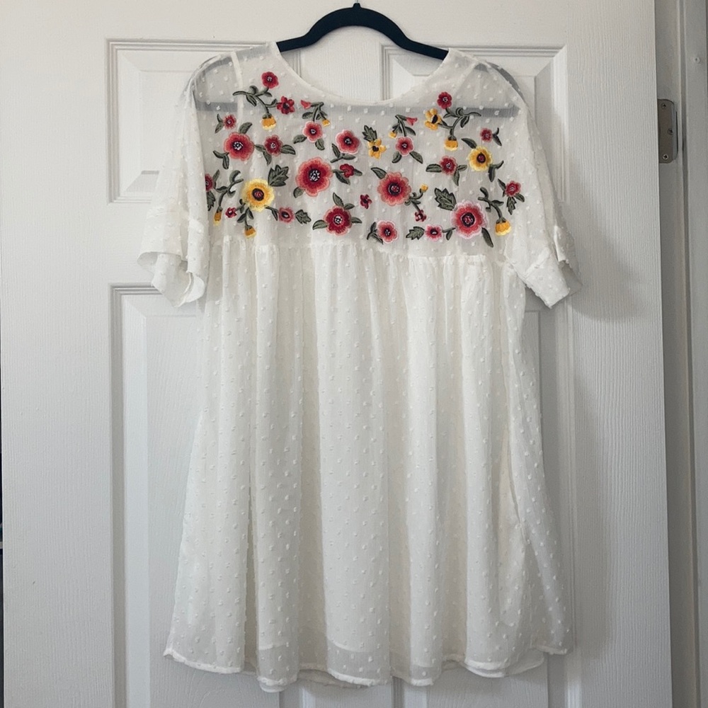 White Embroidered Babydoll Dress